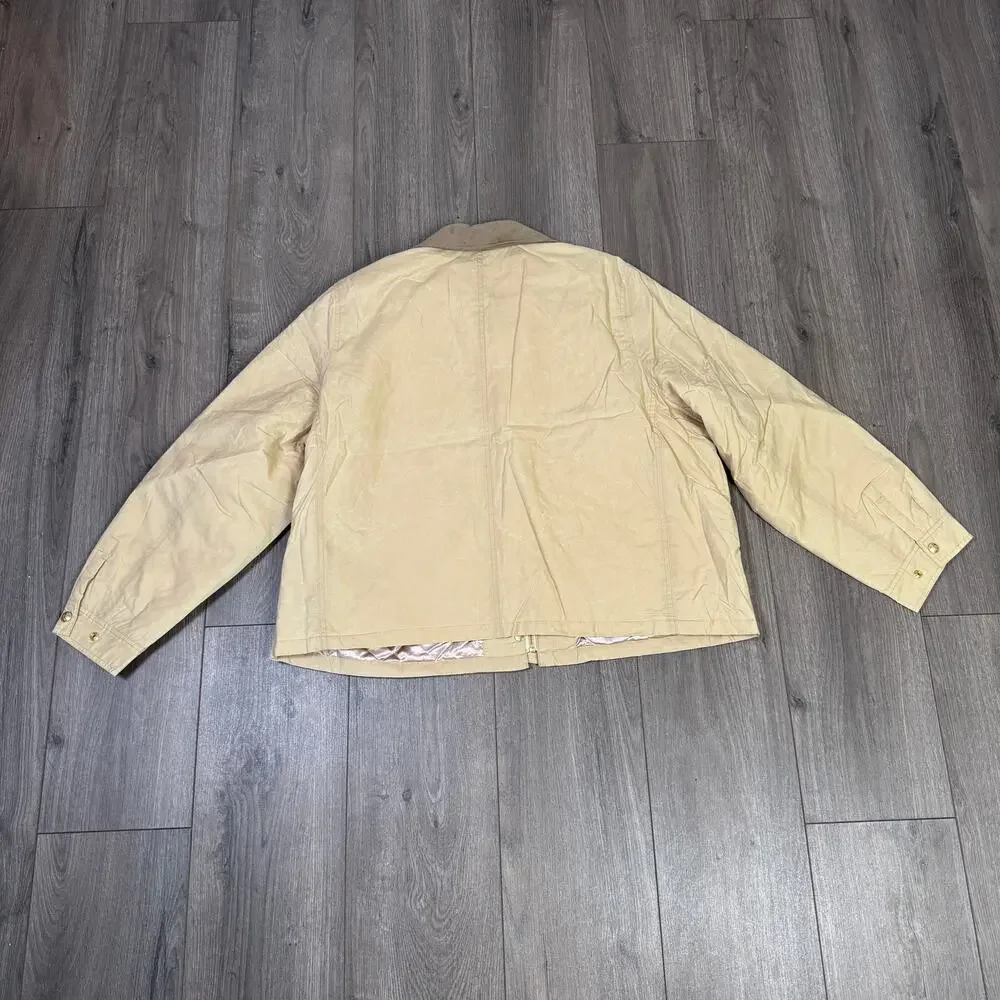 J.Crew Short Barn Jacket WMNS 2XL Coastal Khaki Ripstop Cotton Corduroy Collar